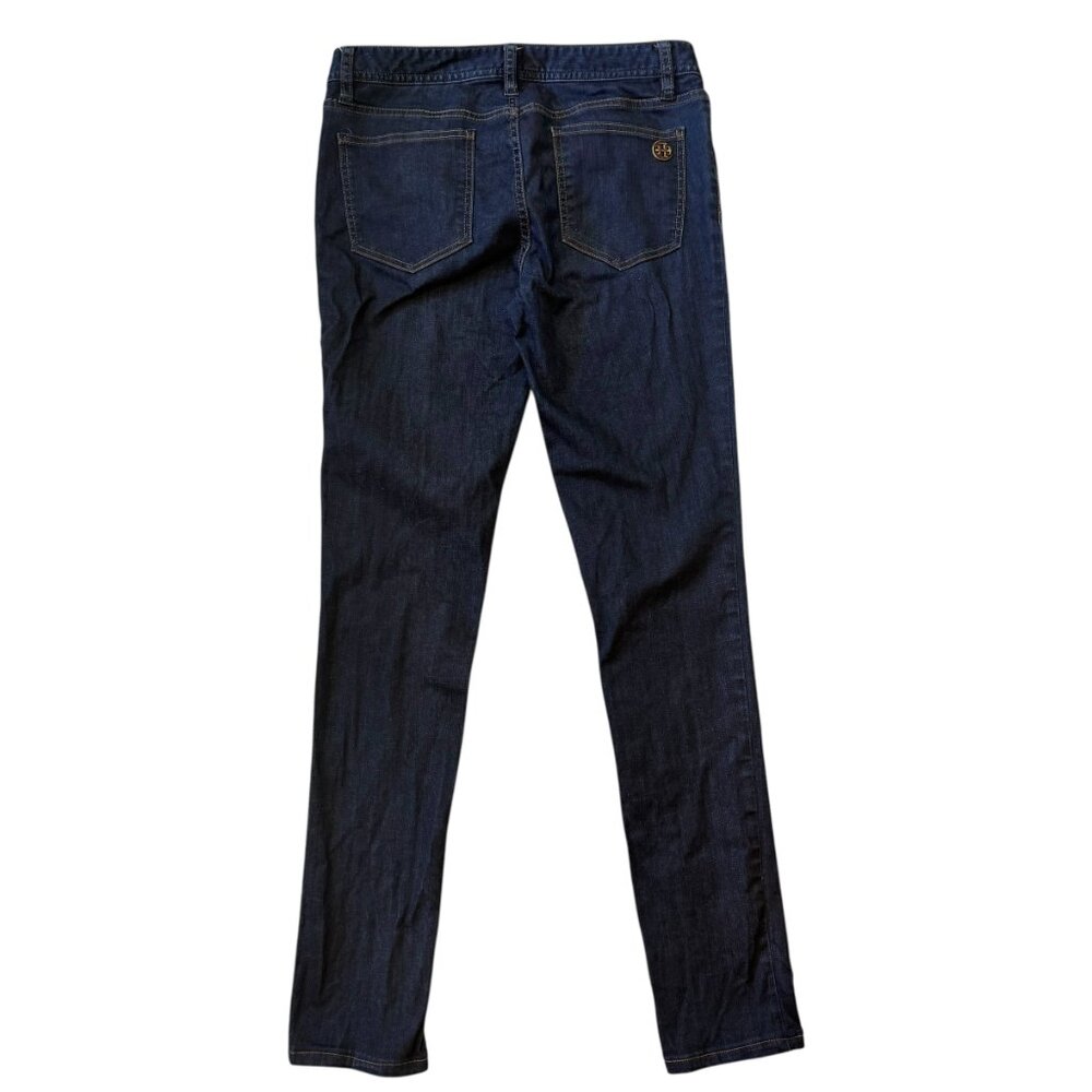 Tory Burch Dark Wash Mid Rise Denim Legging Skinny Jeans Gold Emblem size 29 - Picture 5 of 7